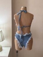 ست بیکینی گره ای و شورت جین کد 3356 - تصویر 3